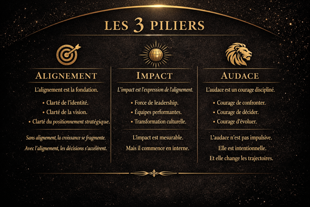 Les Trois Piliers Alignement, Impact, Audace